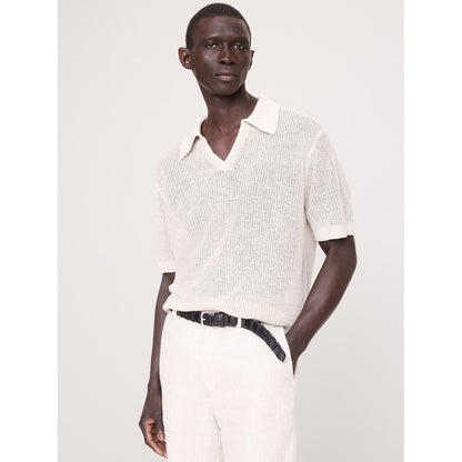 Men's Linen-Cotton Johnny-Collar Sweater Polo Shirt
