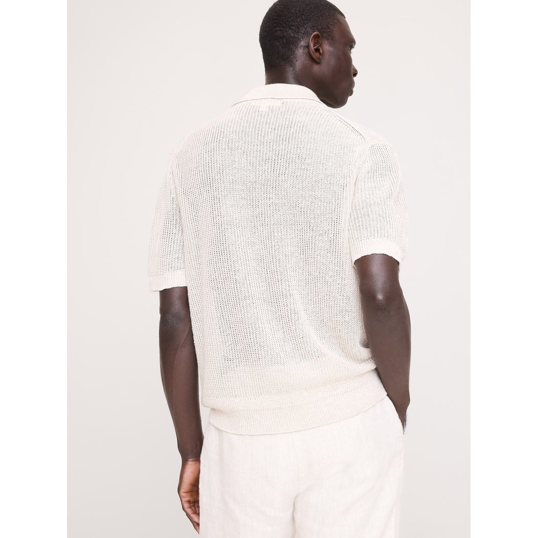 Men's Linen-Cotton Johnny-Collar Sweater Polo Shirt