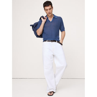 Men's Linen-Cotton Johnny-Collar Sweater Polo Shirt