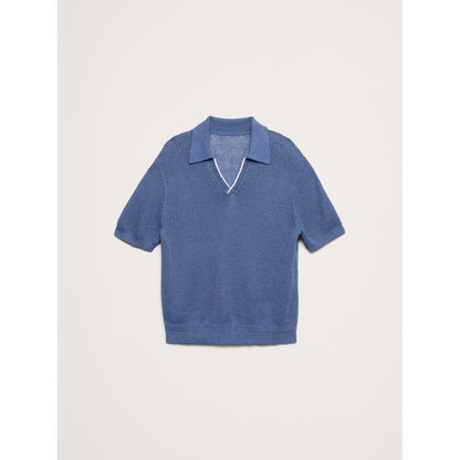 Men's Linen-Cotton Johnny-Collar Sweater Polo Shirt