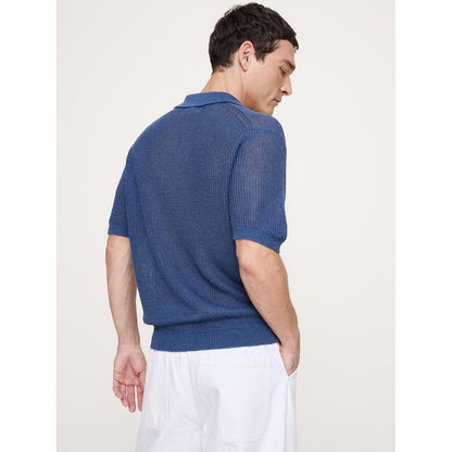Men's Linen-Cotton Johnny-Collar Sweater Polo Shirt
