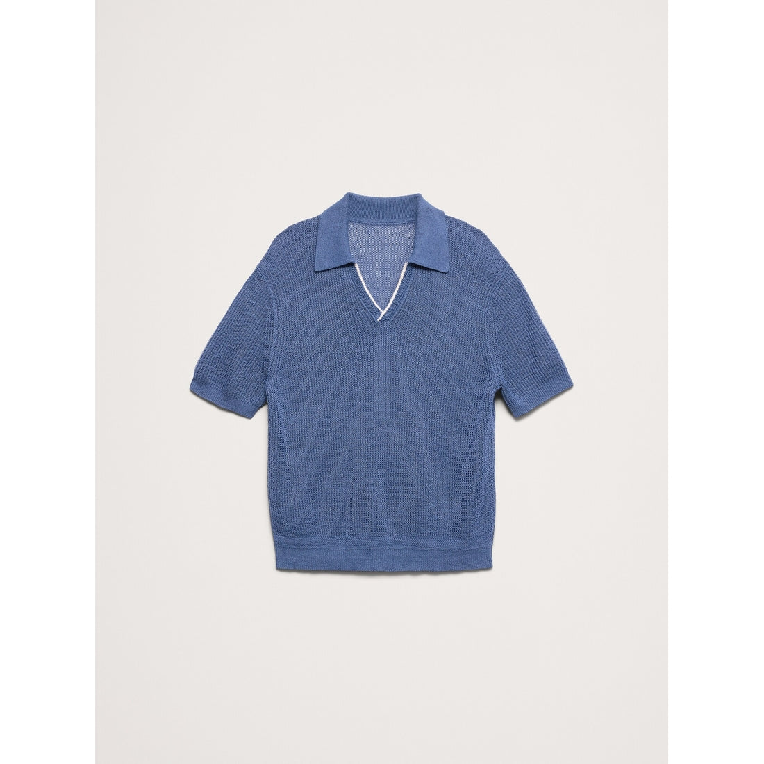Men's Linen-Cotton Johnny-Collar Sweater Polo Shirt