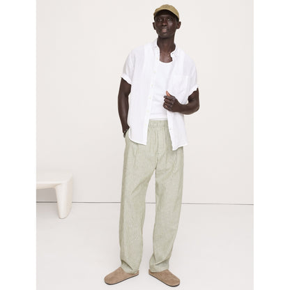 Men's Relaxed Linen-Cotton Pleated Pull-On Pant
