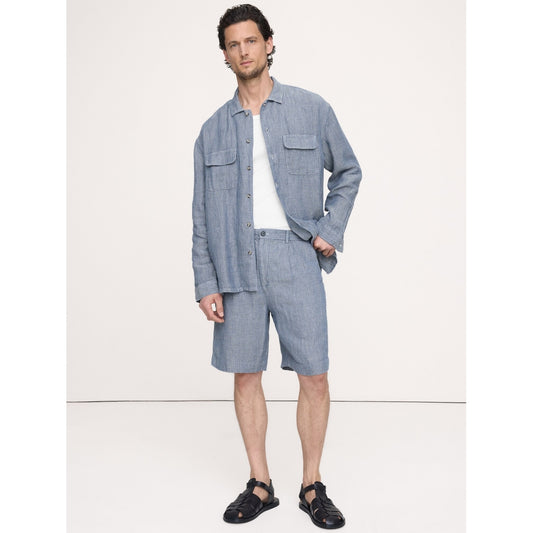 Men's 9" Pleated Linen-Cotton Pull-On Short