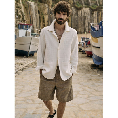 Men's 9" Pleated Linen-Cotton Pull-On Short