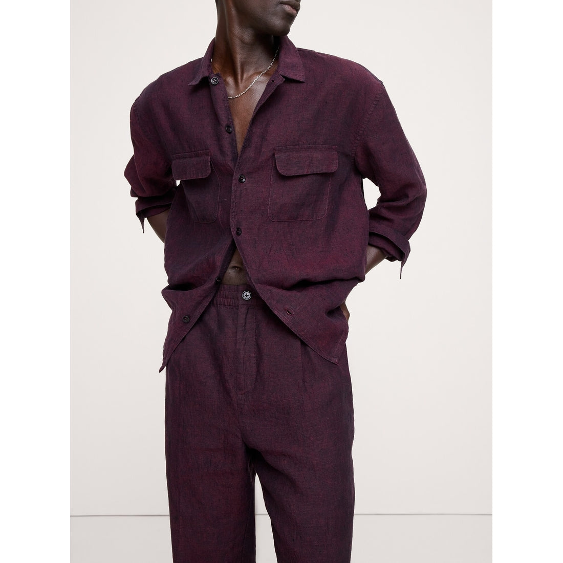 Men's Straight Linen Pull-On Dress Pant