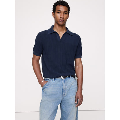 Men's Textured Cotton Stripe Sweater Polo Shirt