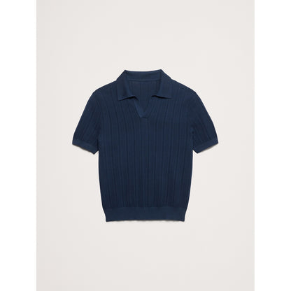 Men's Textured Cotton Stripe Sweater Polo Shirt