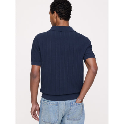 Men's Textured Cotton Stripe Sweater Polo Shirt
