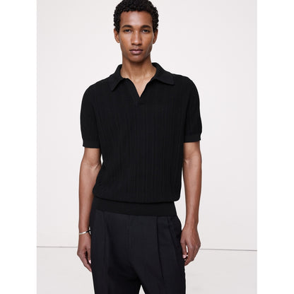 Men's Textured Cotton Stripe Sweater Polo Shirt