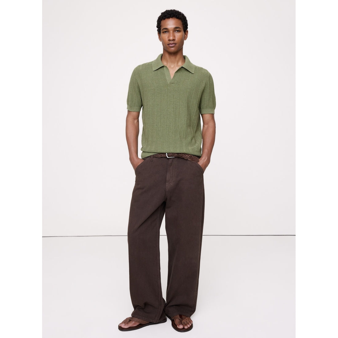 Men's Textured Cotton Stripe Sweater Polo Shirt