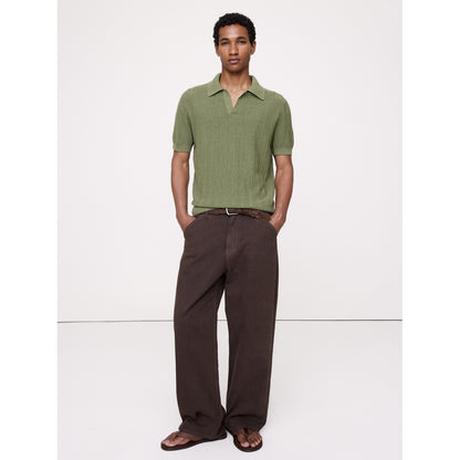 Men's Textured Cotton Stripe Sweater Polo Shirt