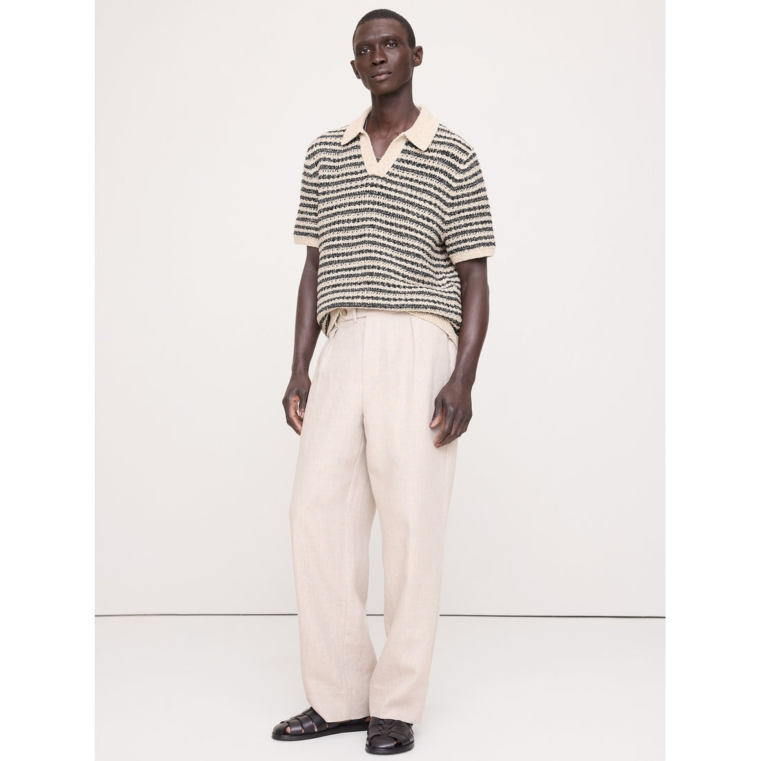 Men's Textured Stripe Sweater Polo Shirt
