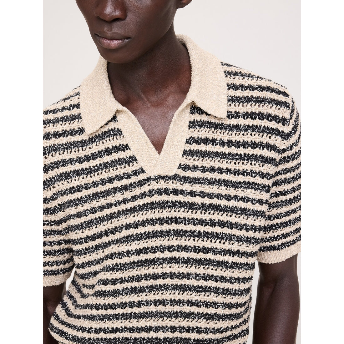 Men's Textured Stripe Sweater Polo Shirt