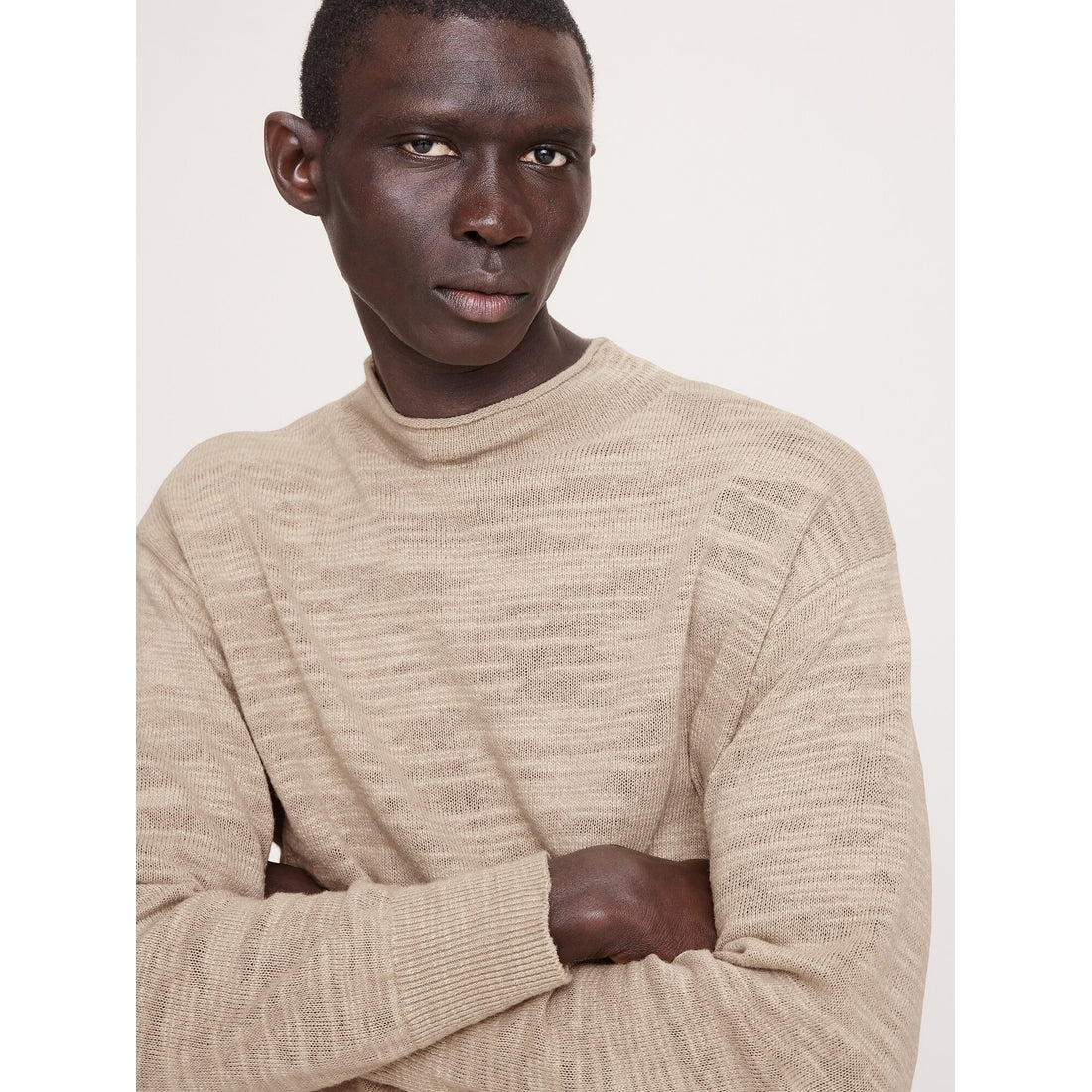 Men's Linen-Cotton Slub Roll-Neck Sweater