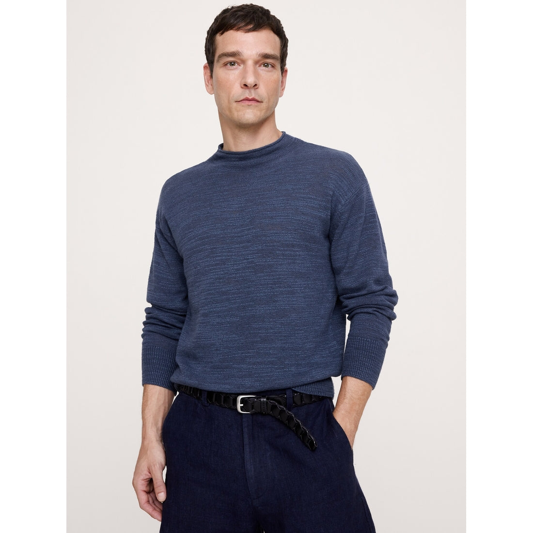 Men's Linen-Cotton Slub Roll-Neck Sweater