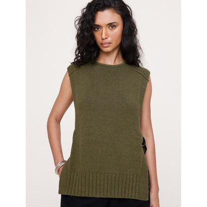 Women's Chunky Cotton-Blend Sweater Vest With Open Sides