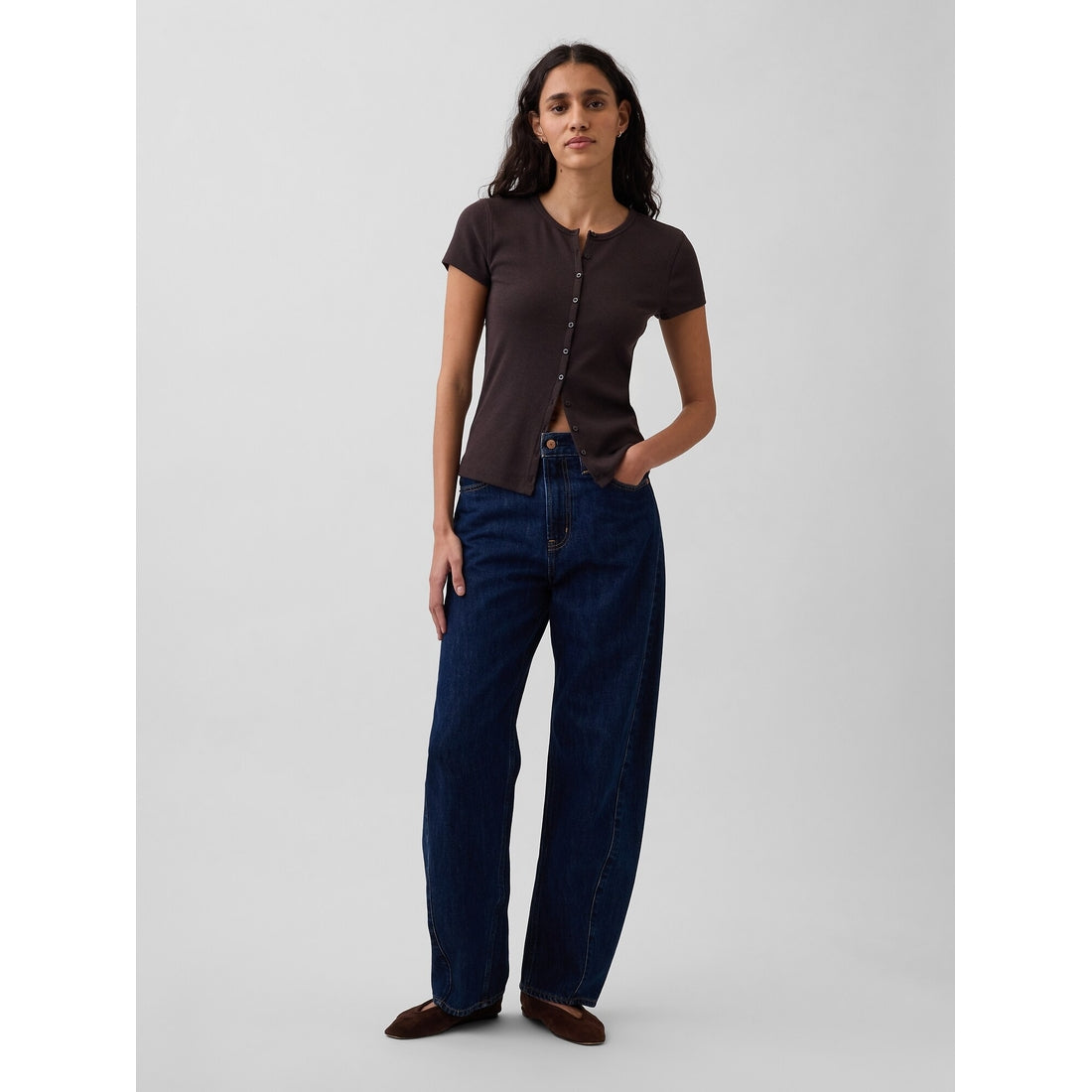 Women's Modern Rib Button-Front Crew T-Shirt