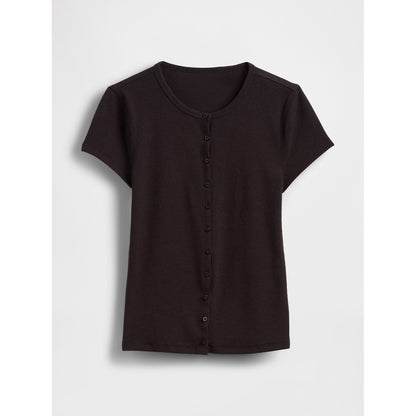 Women's Modern Rib Button-Front Crew T-Shirt