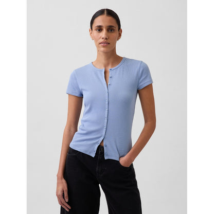 Women's Modern Rib Button-Front Crew T-Shirt