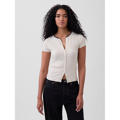 Women's Modern Rib Button-Front Crew T-Shirt