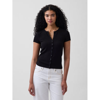 Women's Modern Rib Button-Front Crew T-Shirt