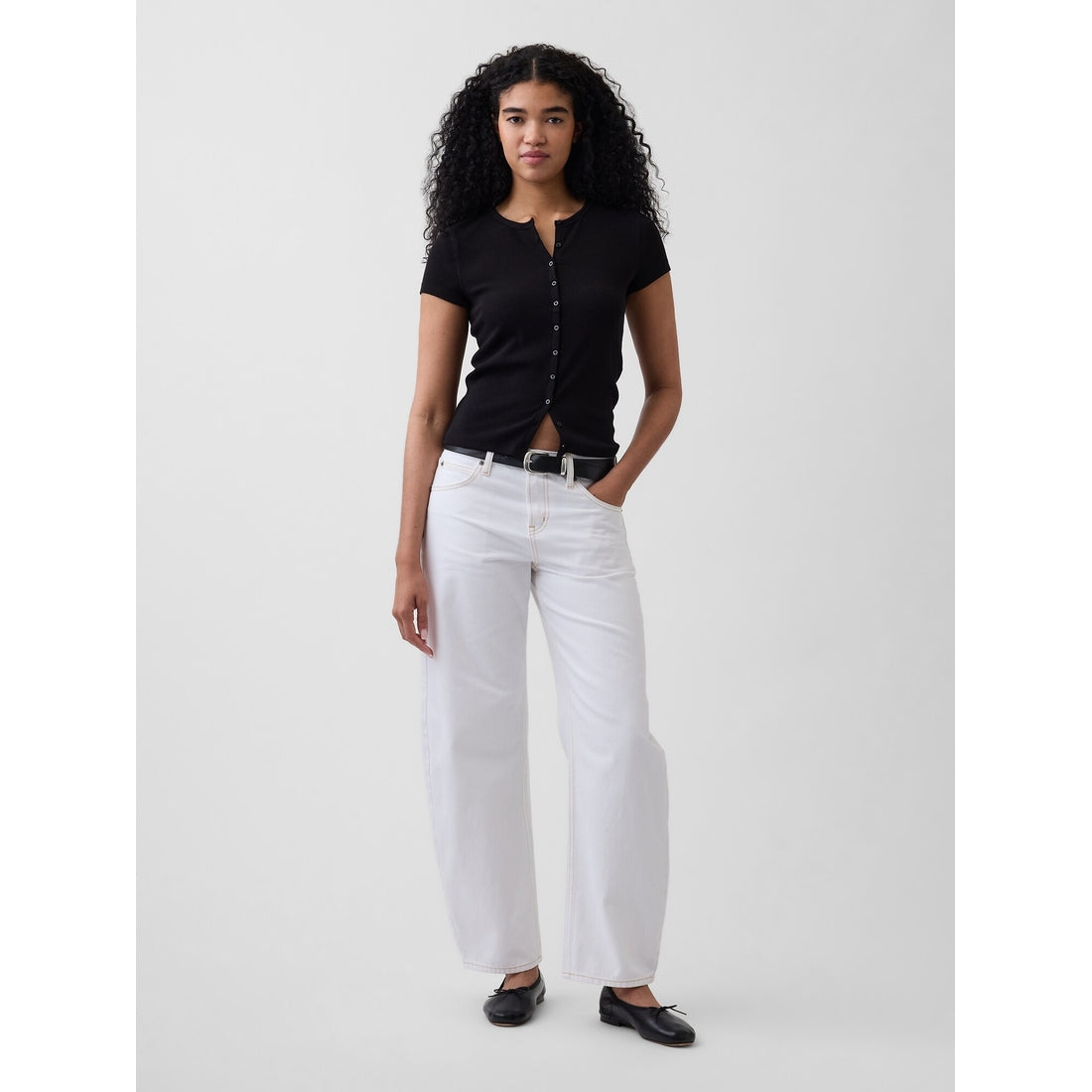 Women's Modern Rib Button-Front Crew T-Shirt