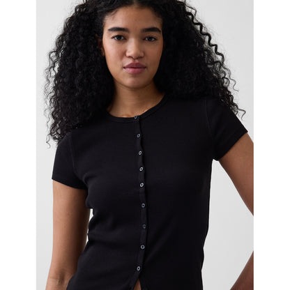 Women's Modern Rib Button-Front Crew T-Shirt