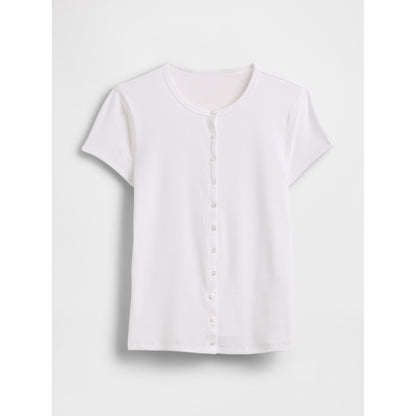 Women's Modern Rib Button-Front Crew T-Shirt