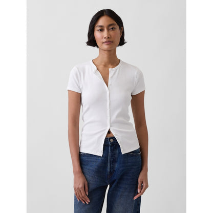 Women's Modern Rib Button-Front Crew T-Shirt