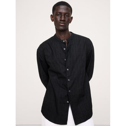 Men's Relaxed-Fit Cotton-Linen Banded-Collar Shirt