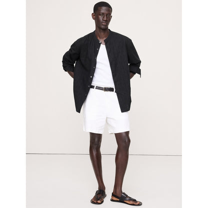Men's Relaxed-Fit Cotton-Linen Banded-Collar Shirt