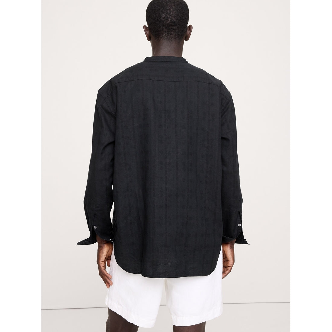 Men's Relaxed-Fit Cotton-Linen Banded-Collar Shirt