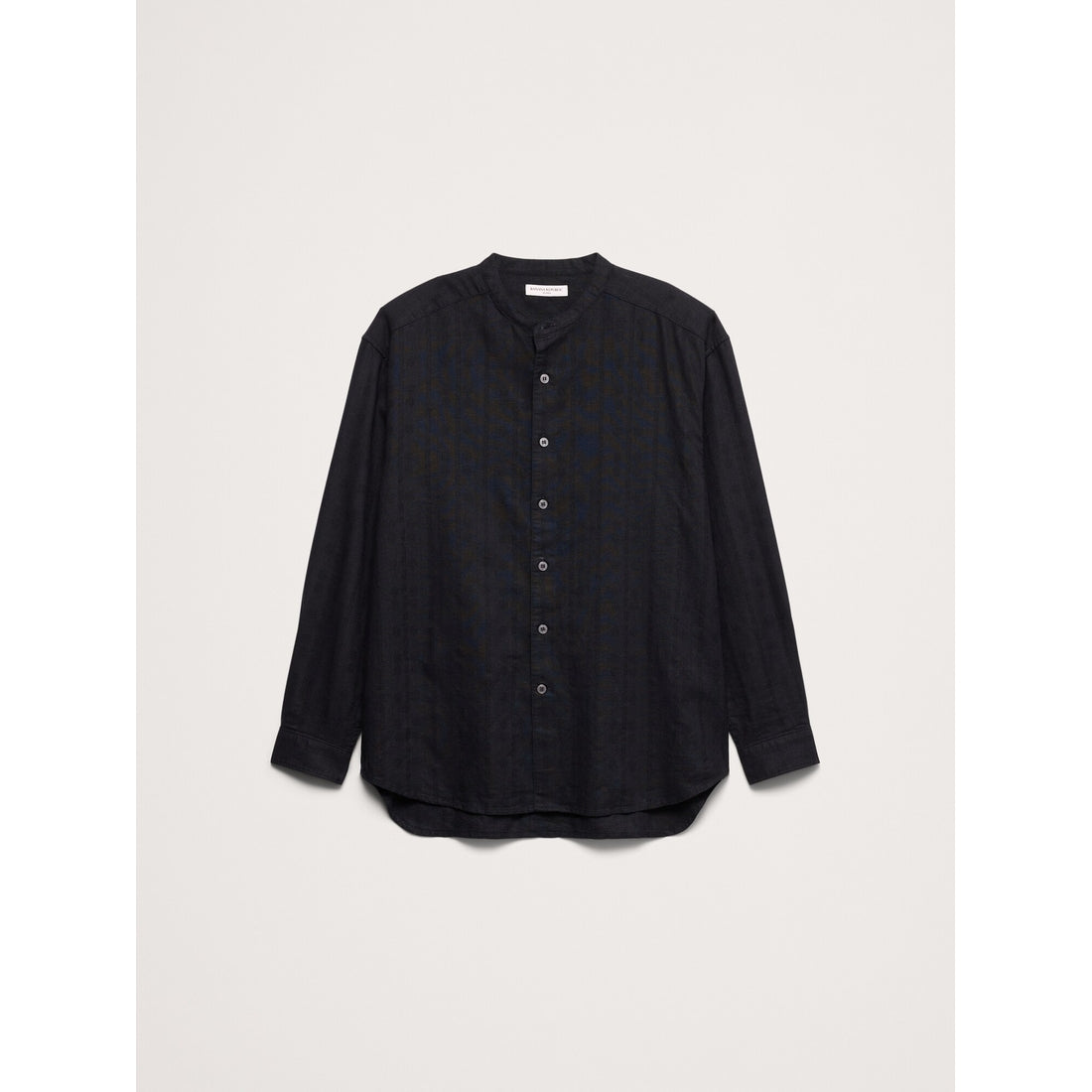 Men's Relaxed-Fit Cotton-Linen Banded-Collar Shirt