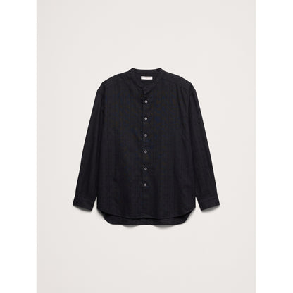 Men's Relaxed-Fit Cotton-Linen Banded-Collar Shirt