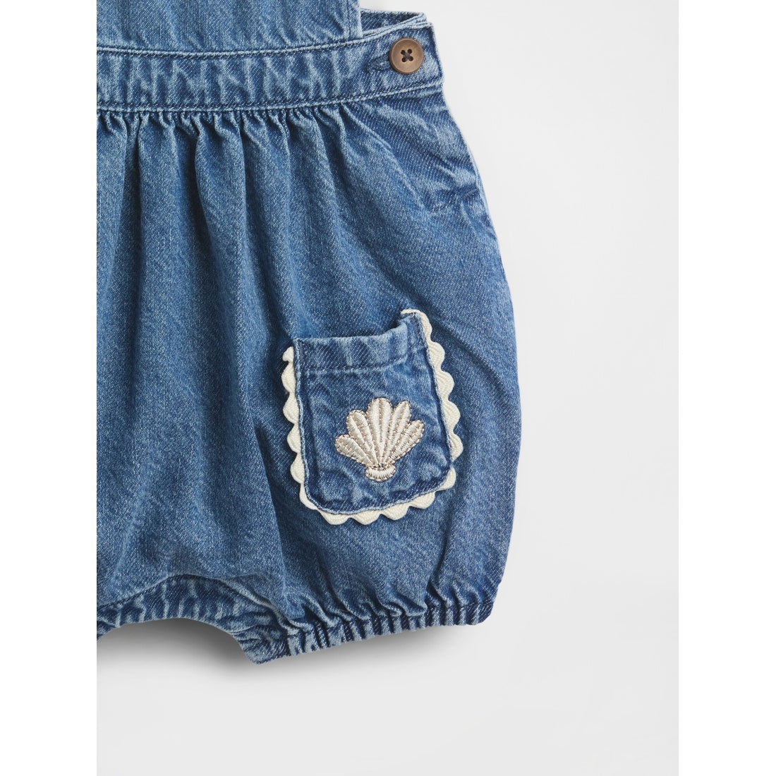 Toddler Denim Stripe Bear Pocket Bubble Overalls