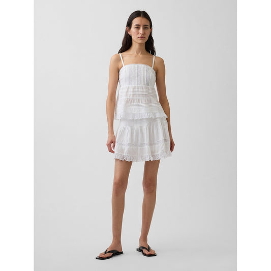 Women's Pintuck Lace-Trim Easy Mini Skort
