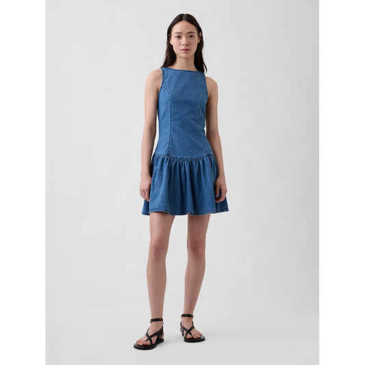 Women's Denim Drop-Waist Mini Dress