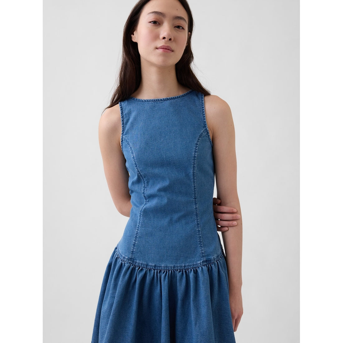 Women's Denim Drop-Waist Mini Dress