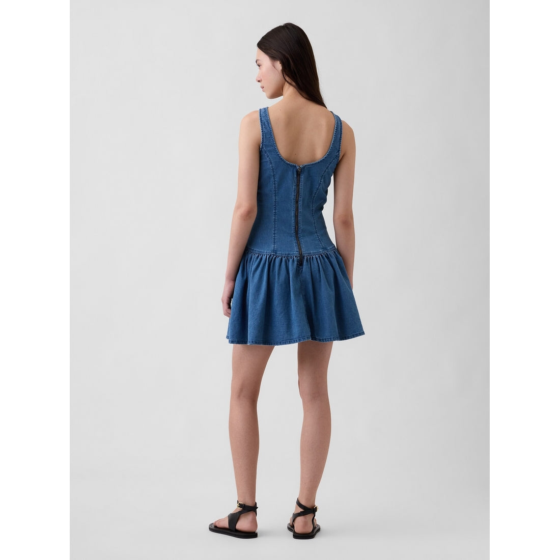 Women's Denim Drop-Waist Mini Dress