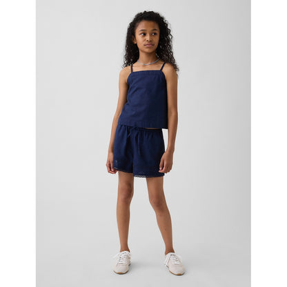 Girls' Linen-Cotton Lace-Trim Easy Shorts