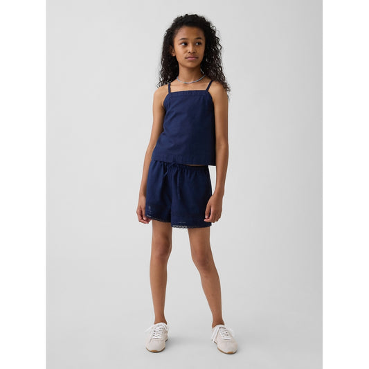 Girls' Linen-Cotton Lace-Trim Easy Shorts