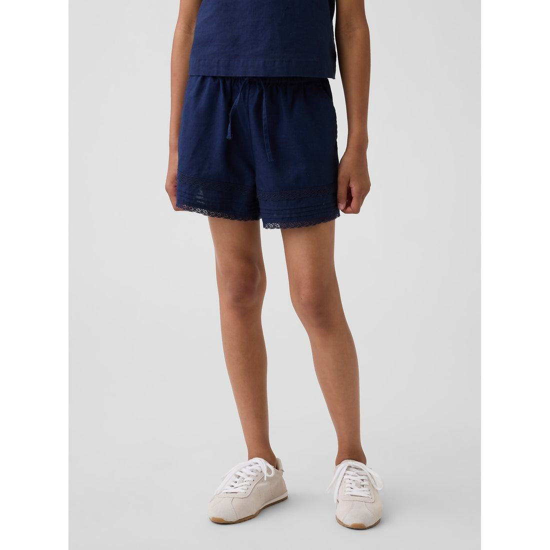 Girls' Linen-Cotton Lace-Trim Easy Shorts