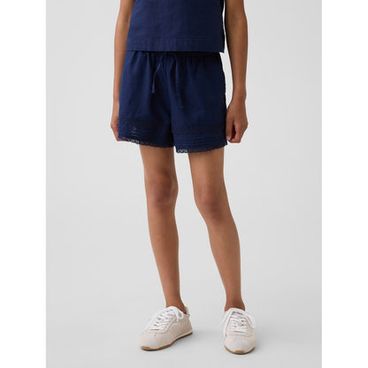 Girls' Linen-Cotton Lace-Trim Easy Shorts