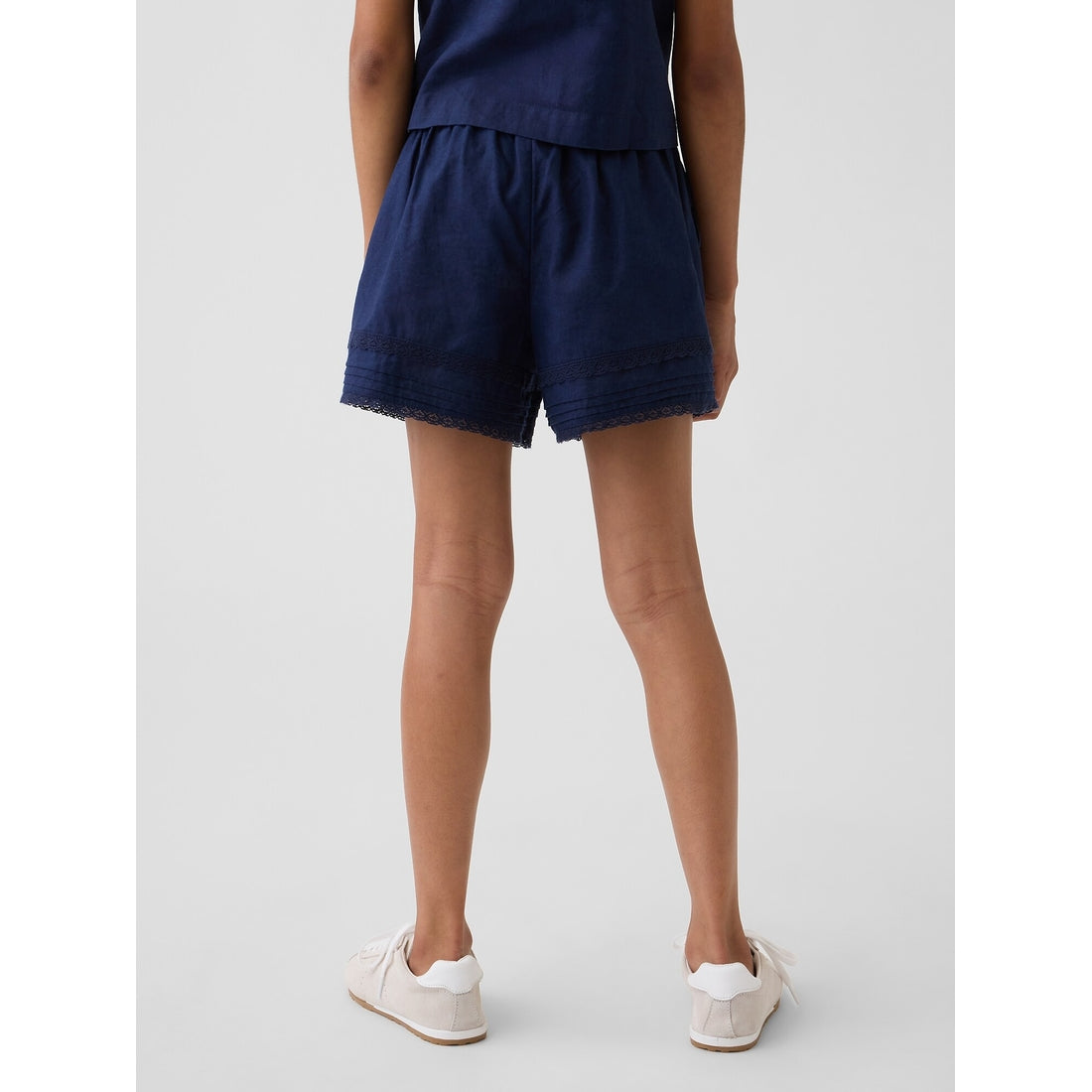 Girls' Linen-Cotton Lace-Trim Easy Shorts