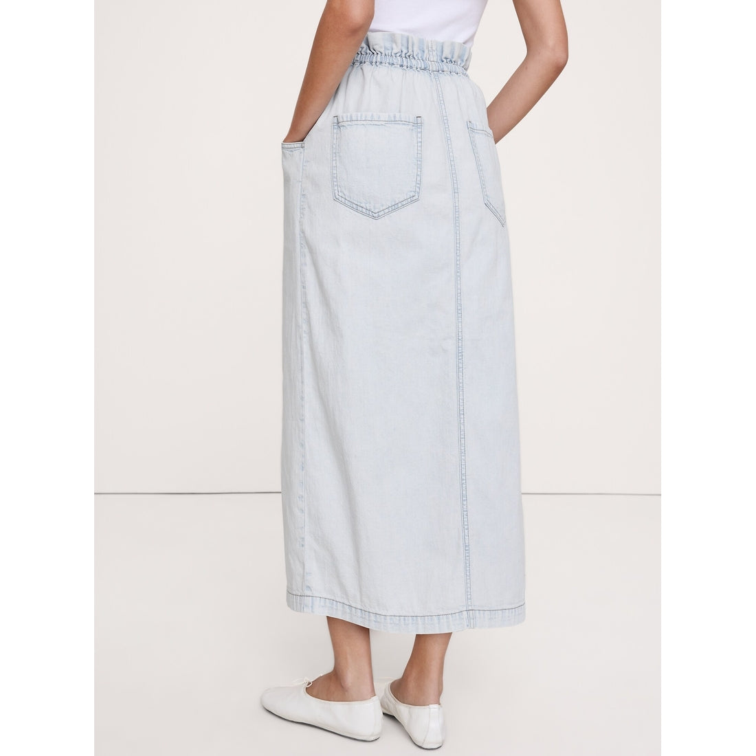 Women's Denim Paperbag Midi Skirt