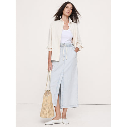 Women's Denim Paperbag Midi Skirt