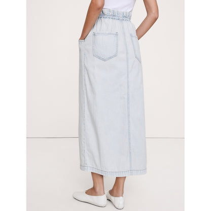 Women's Denim Paperbag Midi Skirt