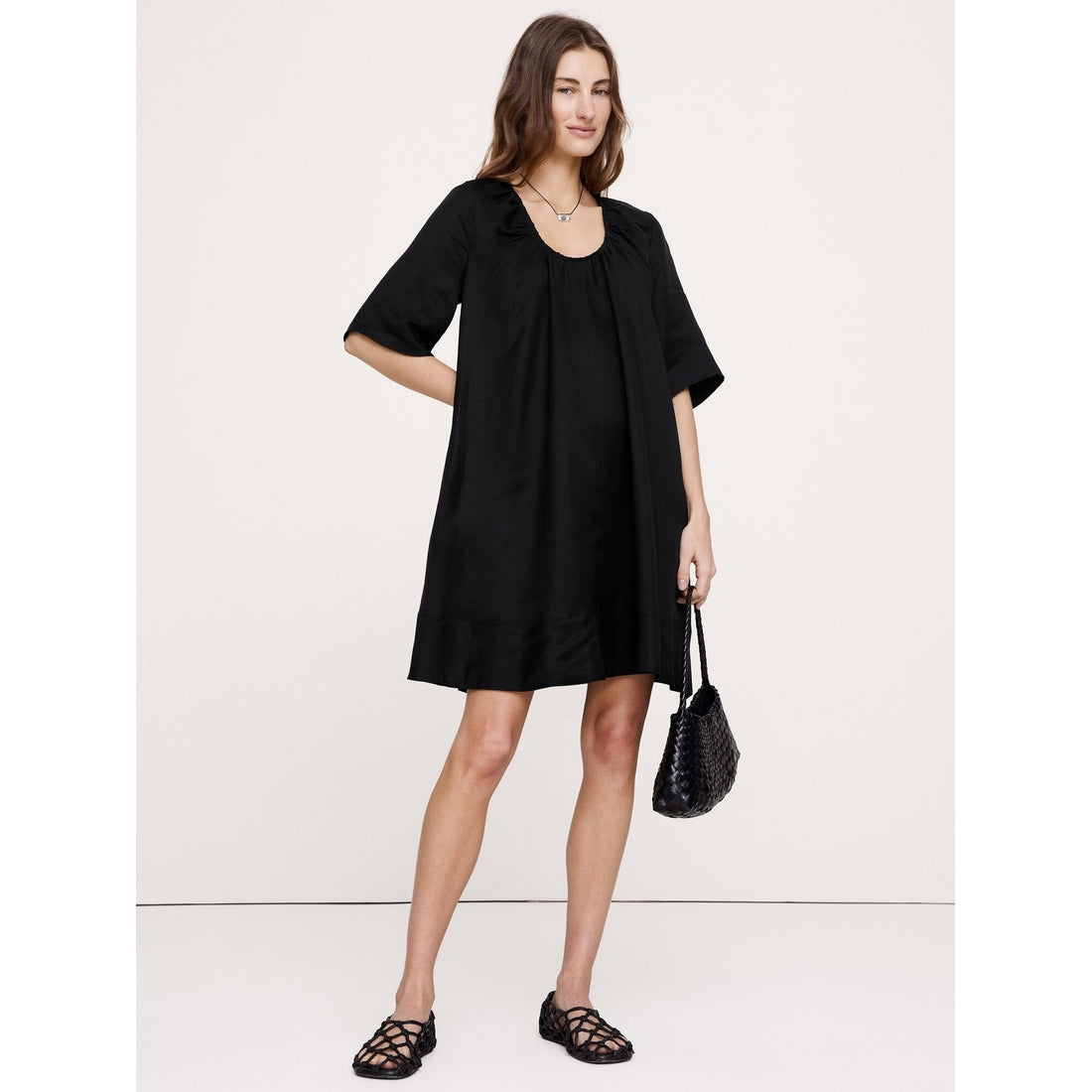 Women's Viscose-Linen Scoop-Neck Mini Dress