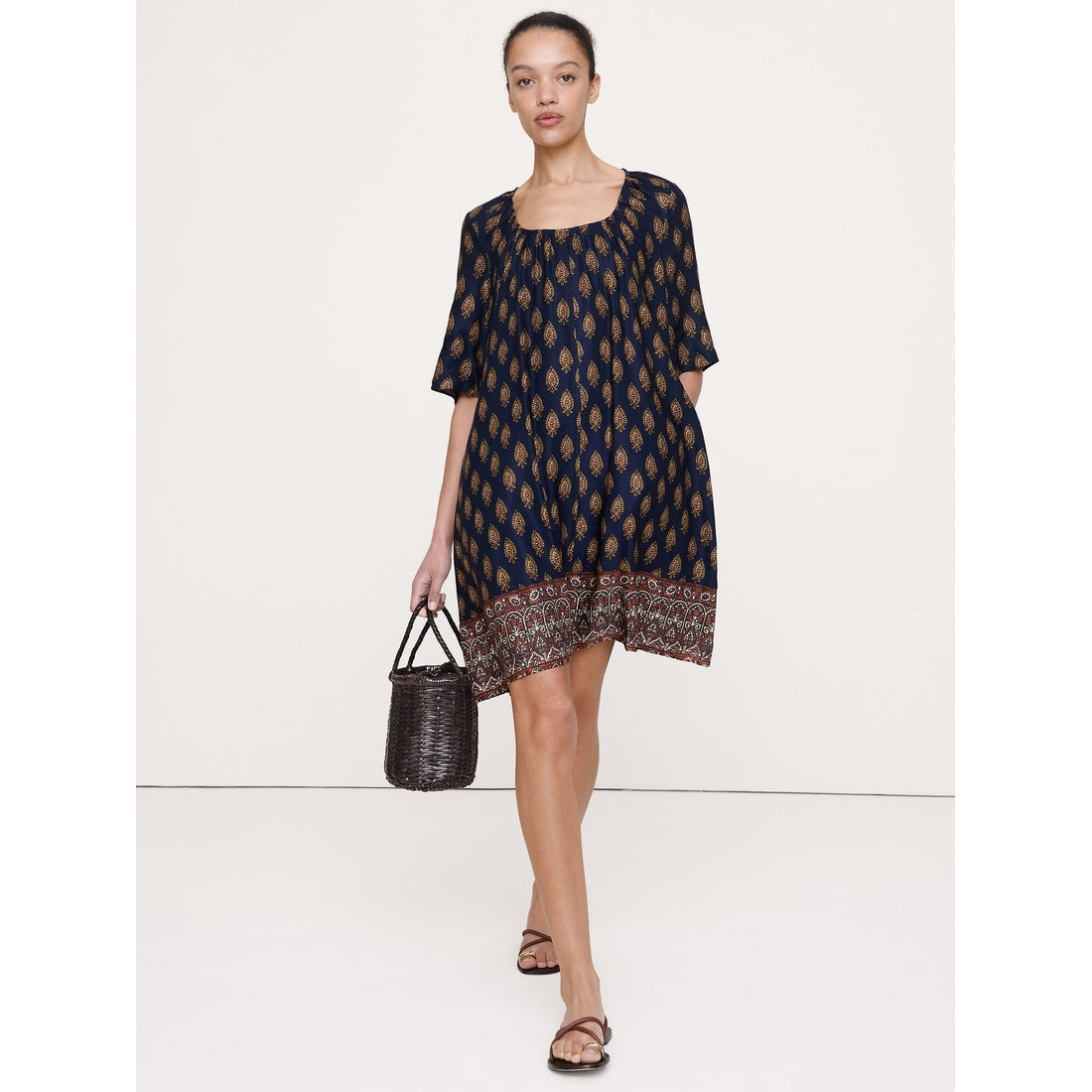 Women's Viscose-Linen Scoop-Neck Mini Dress